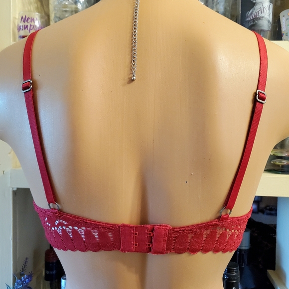 Lucky Brand Bra 34-C Red Lace Push-up Lined Underwire EUC - Picture 2 of 8